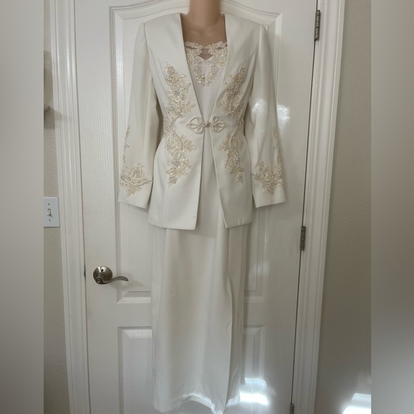 Alfred Angelo VTG 80’s 90’s Beaded Ivory Column Wedding Event Dress & Jacket 6 - Picture 5 of 16